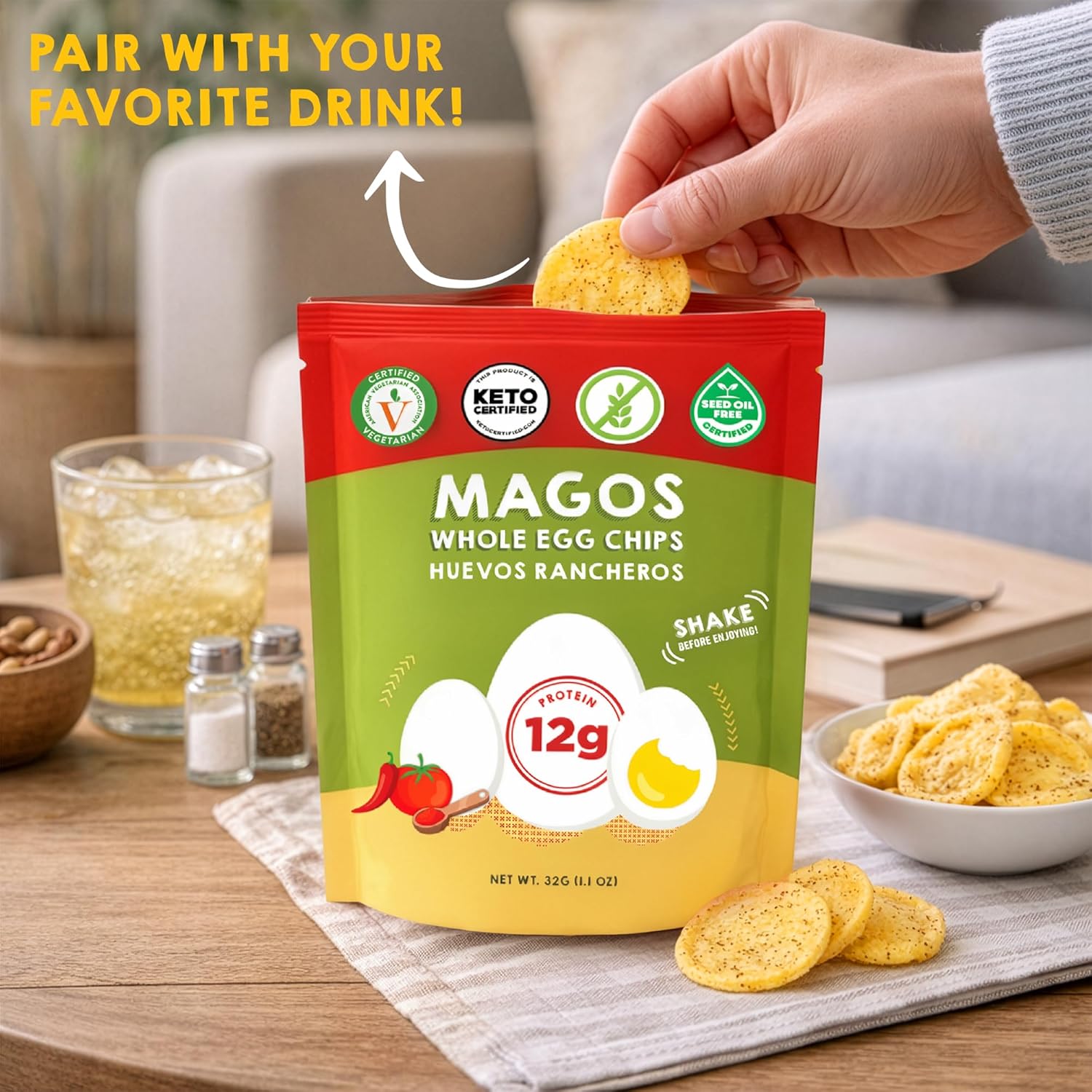 Magos Egg Chips Variety Pack – Healthy Snack, High Protein Low Carb, Light Cracker-Style Crunch, 1.1 oz Bags – Includes Garlic Parmesan, Salt & Pepper, Huevos Rancheros – Keto, Vegetarian & Carnivore Friendly, No Gluten Ingredients (12-Pack)