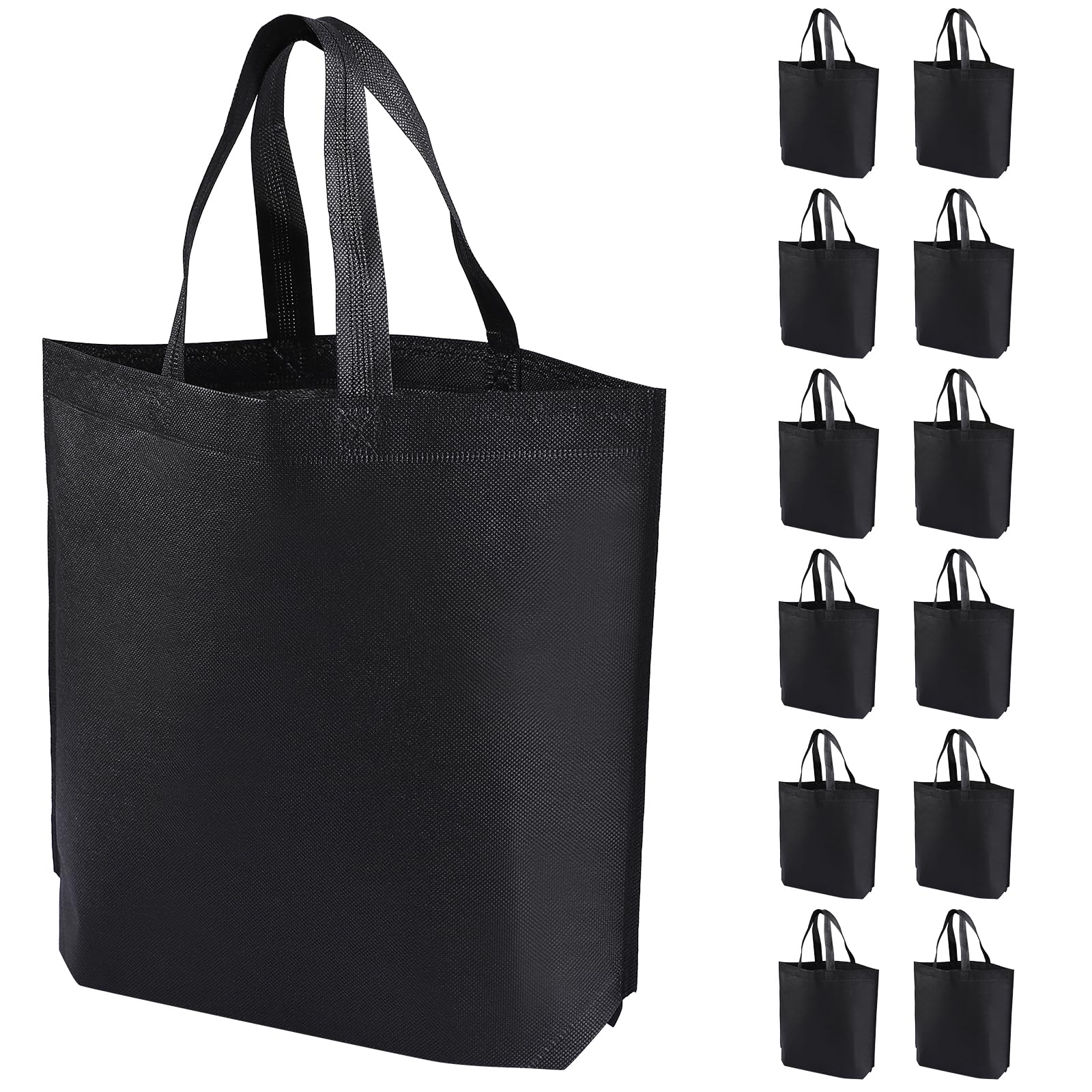 FCBDSGD 24 Pack Non Woven Tote Bags - Reusable Shopping Bags Bulk for Grocery, DIY Craft & Party Favors 14.78x12.5x4 Inches (Black)