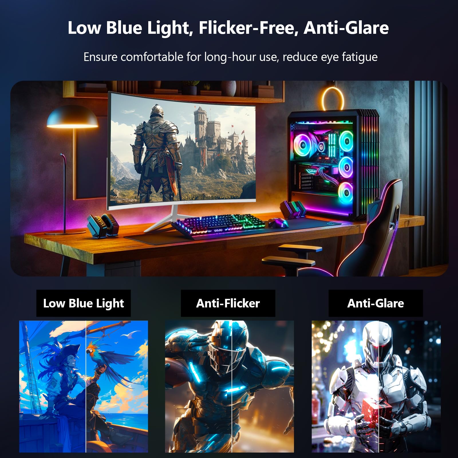 Z-Edge 27-calowy zakrzywiony ekran dla graczy PC Biały 300 Hz (DP1.4*2), 1ms, FreeSync, FHD, 240Hz (HDMI2.0*2), monitor do gier LED, regulowane nachylenie, HDR, VA, RGB, VESA (kabel DP w zestawie)