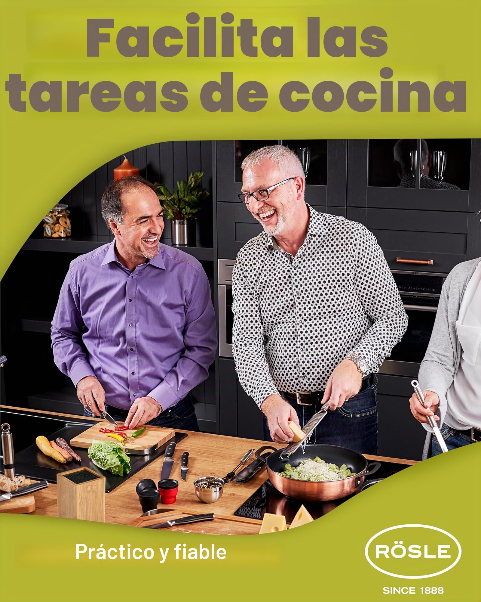 RÖSLE RÖSLECuisine Bloque de Cuchillos con Cepillo, 7 Piezas, de Calidad con Madera de Bambú con 5 Cuchillos Afilados y Tijeras de Cocina, Hojas de Acero Especial, Protector de Dedos