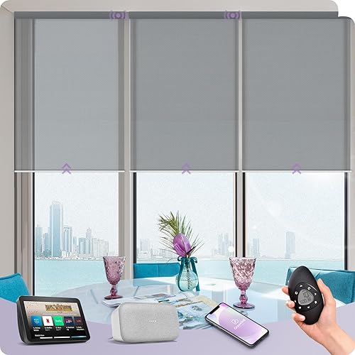 Miniatura 22 de Graywind - Cortinas solares motorizadas compatibles con Alexa, Google, WiFi, casa inteligente, control remoto, persianas eléctricas con filtro