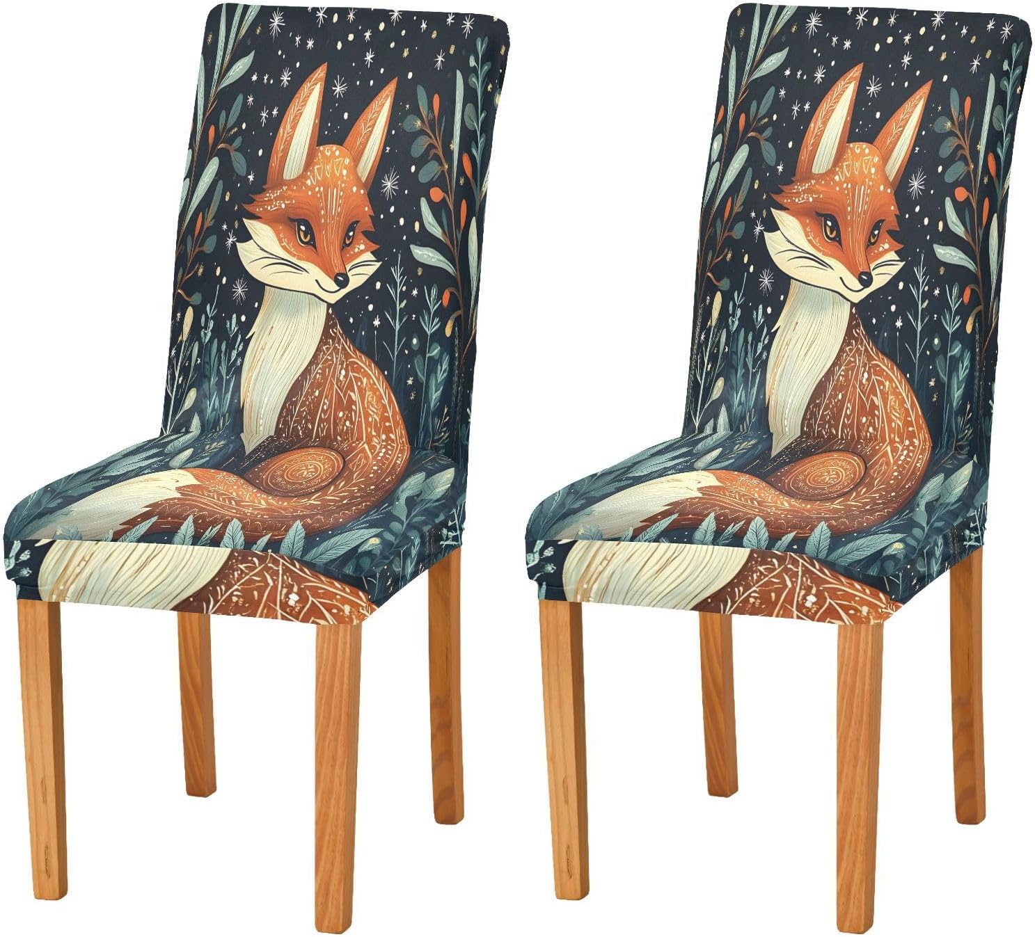 ALAZA Chair Covers for Dining Room, Whimsical Fox Stretch Chair Cover Sets Chair Protector Removable Washable for Ktichen Restaurant Hotel