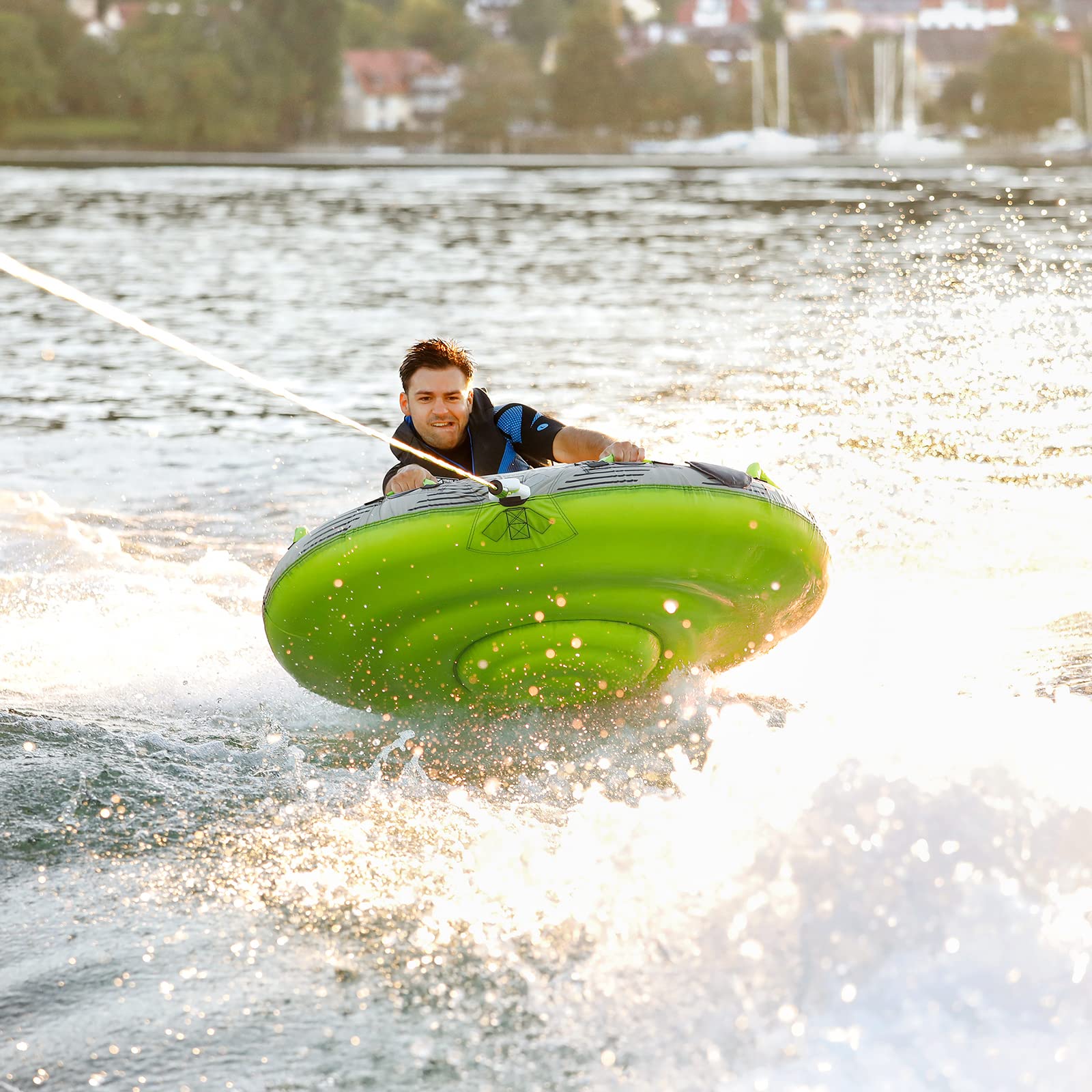 Mesle Funtube Orbit, Set mit Leine, 1-2 Personen Wasserreifen aufblasbar, Towable Tube Wassersport für Kinder & Erwachsene, Schleppring für Boot & Jetski, Schleppreifen zum Ziehen
