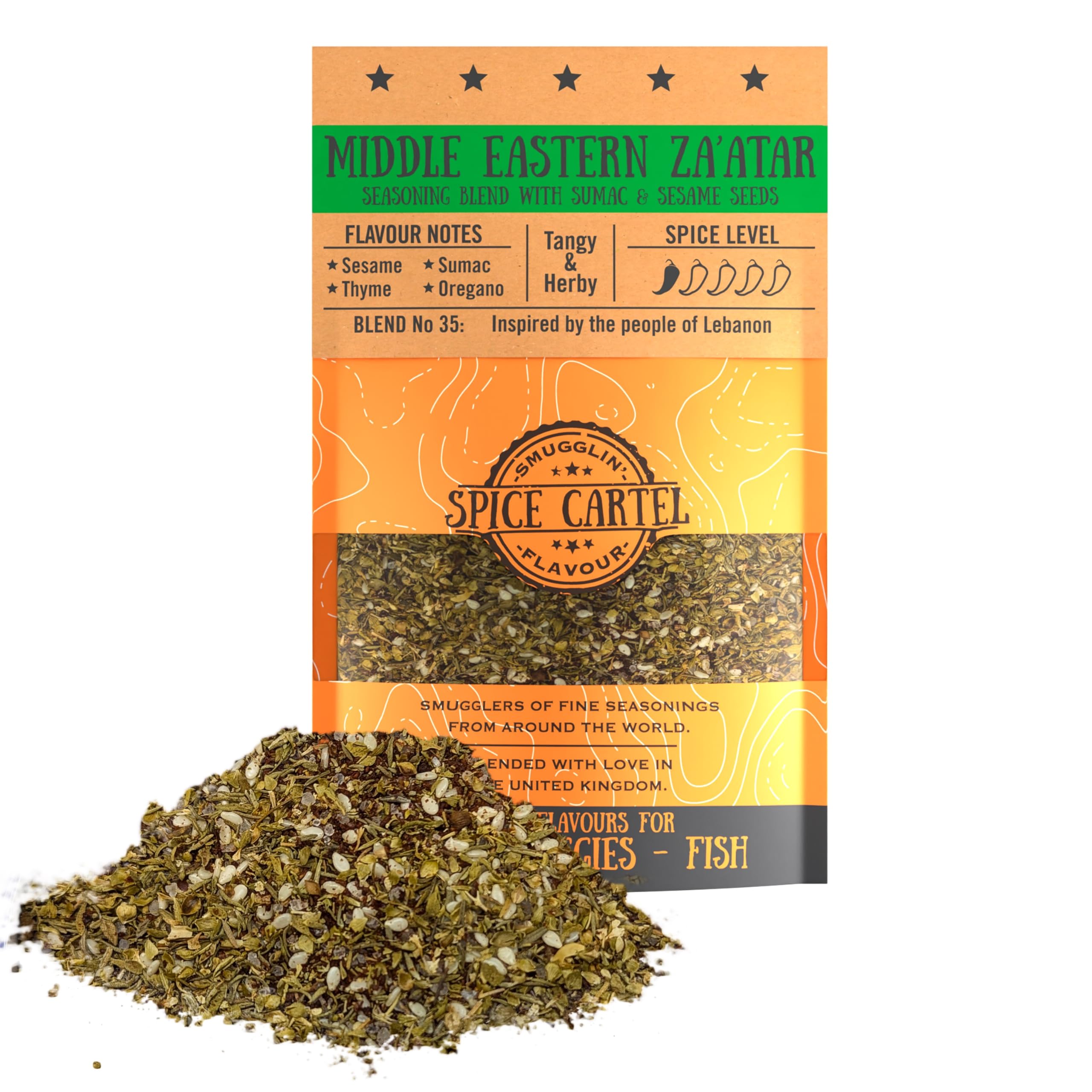 Spice Cartel's Middle Eastern Zaatar. Seasoning Blend Bursting With Sumac & Thyme. 35g Resealable Pack Seasons 1kg+ Of Protein. Premium UK Hand Blended.