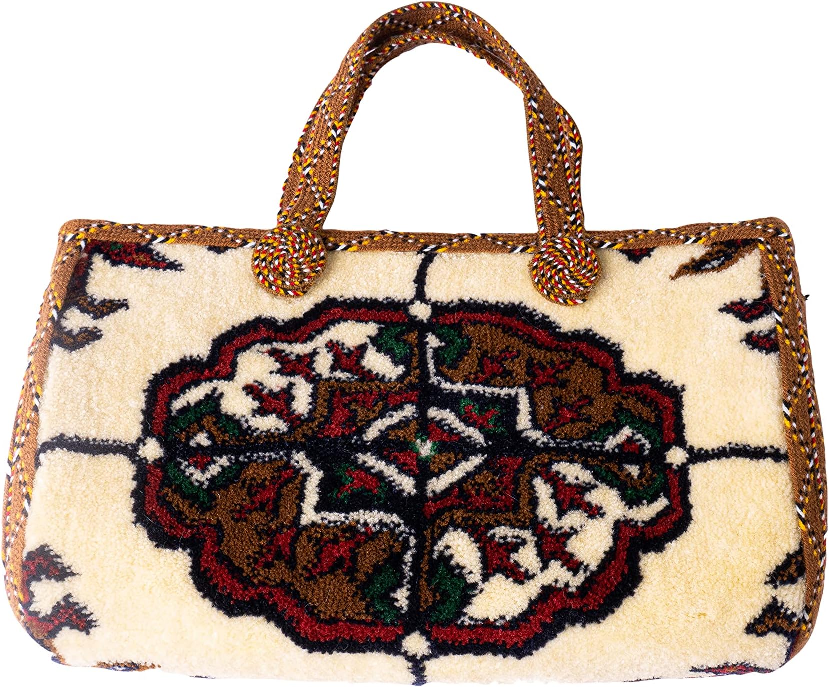 METJAN Premium Handmade Embroidery Unique Women Carpet Beige Bag/Clutch/Purse with Traditional Design