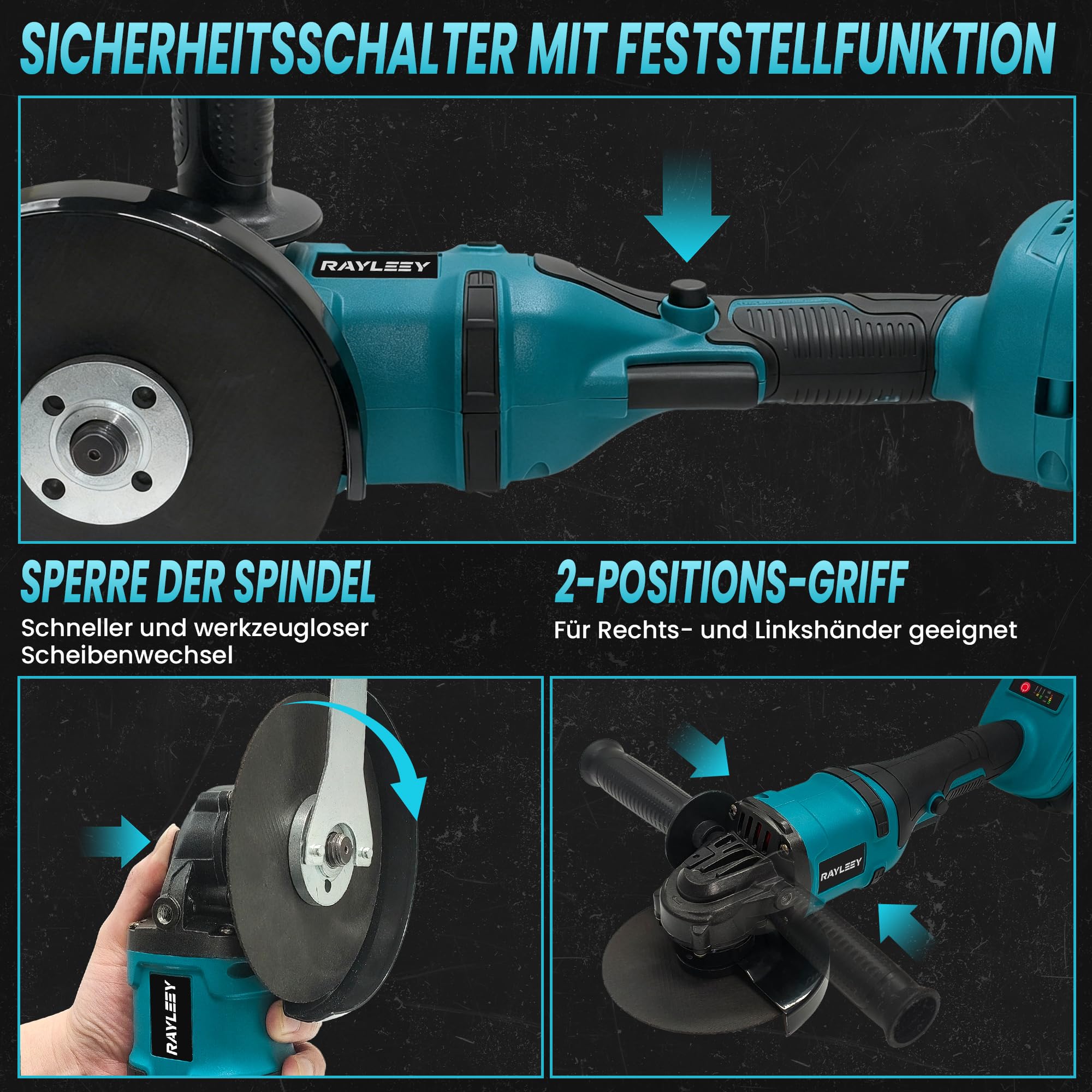 Akku Winkelschleifer für Makita 18V, 125 mm Akku Flex 8500U/min, 3 Geschwindigkeiten, Akku-Schleifer mit Rutschfester Griff zum Schleifen, Schneiden und Polieren (Ohne Akku)