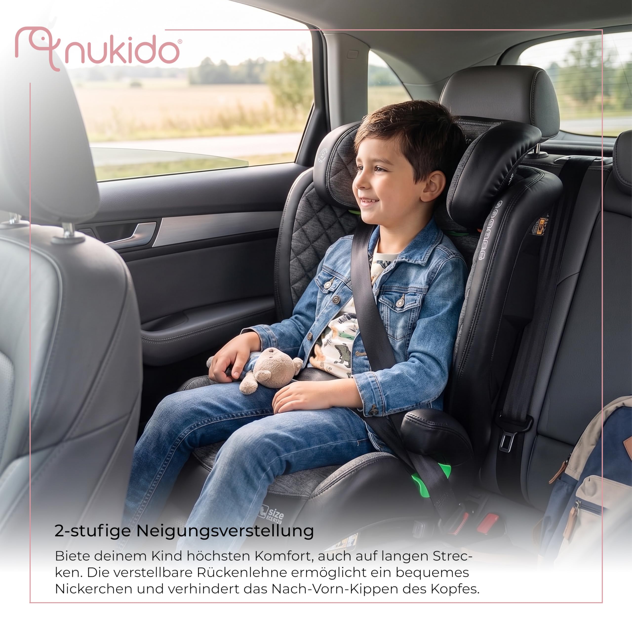 Nukido Kindersitz Kinderautositz 15-36 kg ISOFIX Kopfstützenverstellung Neigungsverstellung Dunkelgrau
