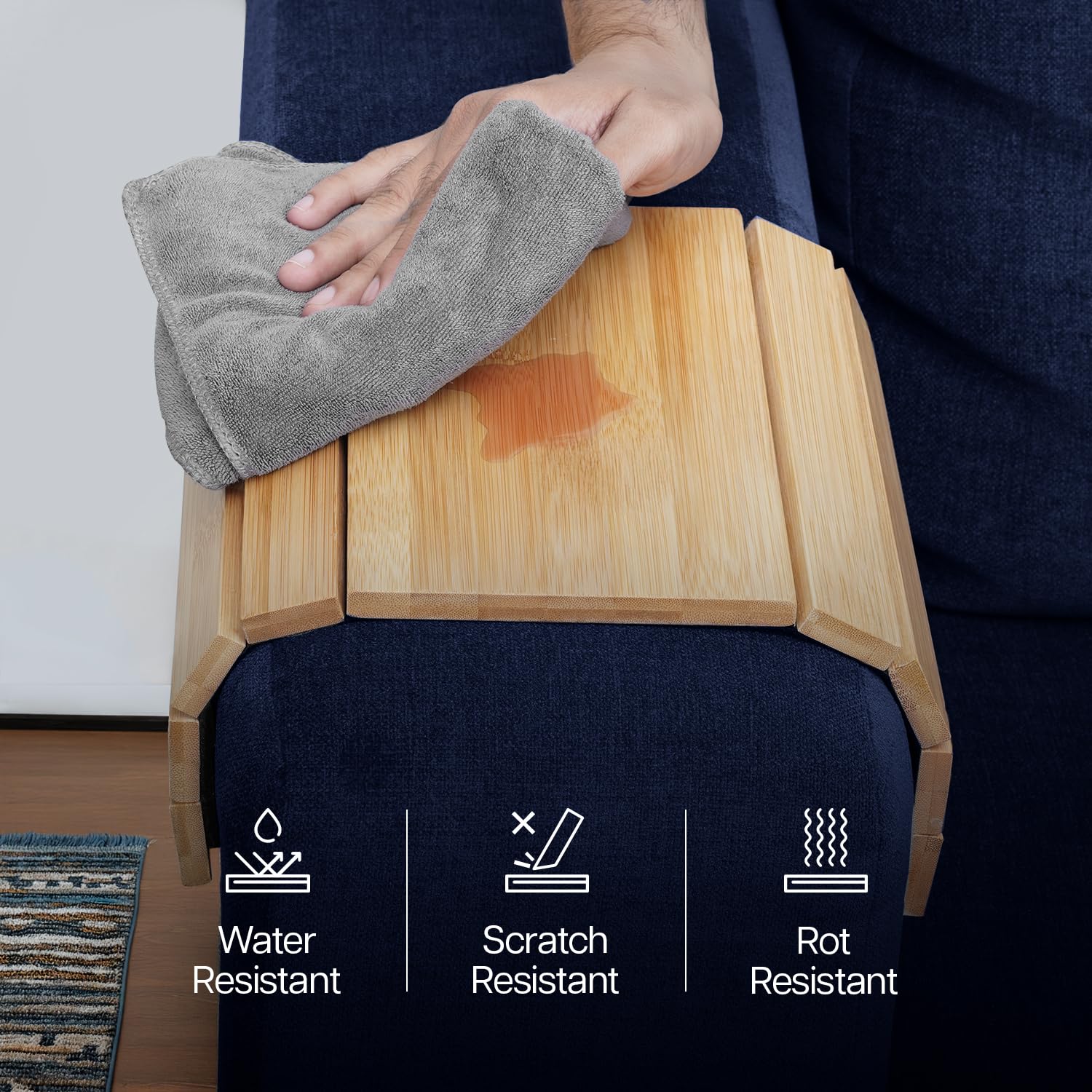Sofa Arm Tray, Light Brown, 37.5 x 25.3 x 1 cm - Image 3