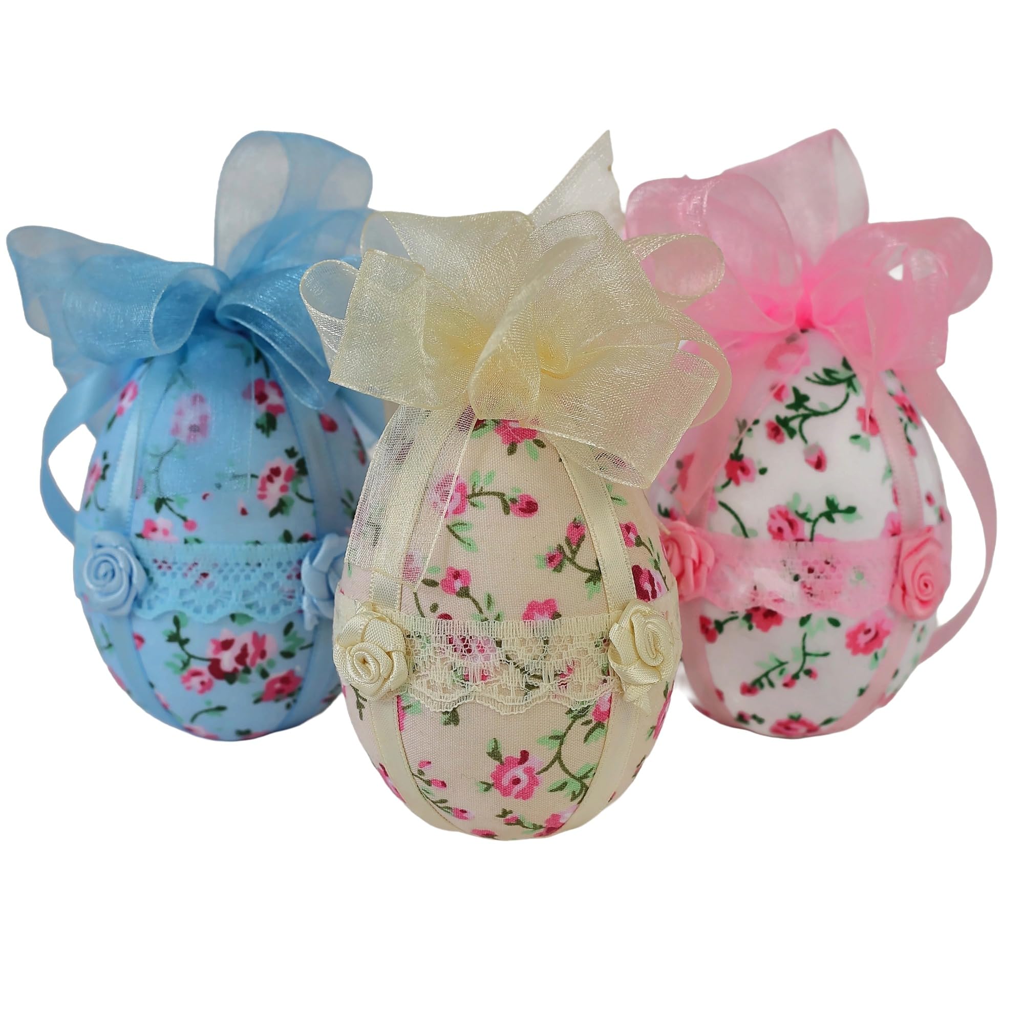 Easter Tree Decorations, Hanging Eggs, Set of 3 Fabric Easter Ornaments, Shabby Chic Easter Gift for Her, Spring Floral Home Accessories, Easter Egg Present for Girls and Children