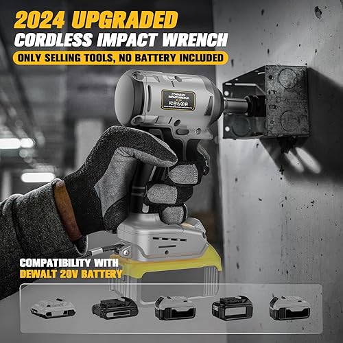 Miniatura 3 de Llave de impacto inalámbrica de 12 pulgada, anillo de cerdo compatible con batería Dewalt de 20 V, par máximo de 250 pies libras (338 N.m), motor de