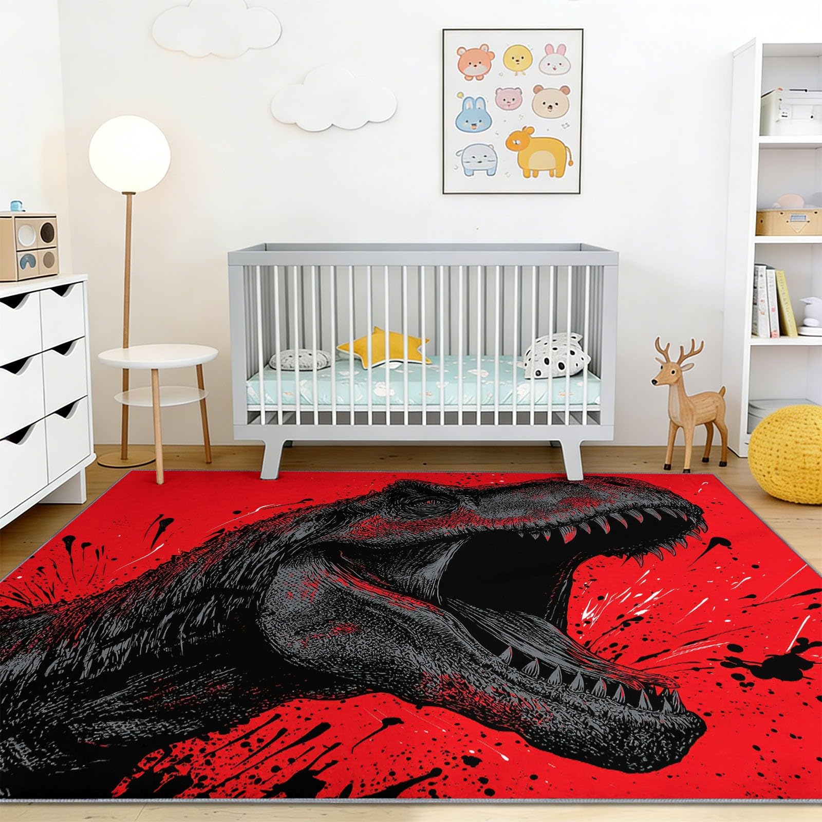 Dywan antypoślizgowy do salonu, 140 x 200 cm, dywan z niskim włosiem nadający się do prania w pralce z nadrukiem dinozaura anime, efekt 3D, do pokoju dziecięcego, pokoju zabaw, kolorowy