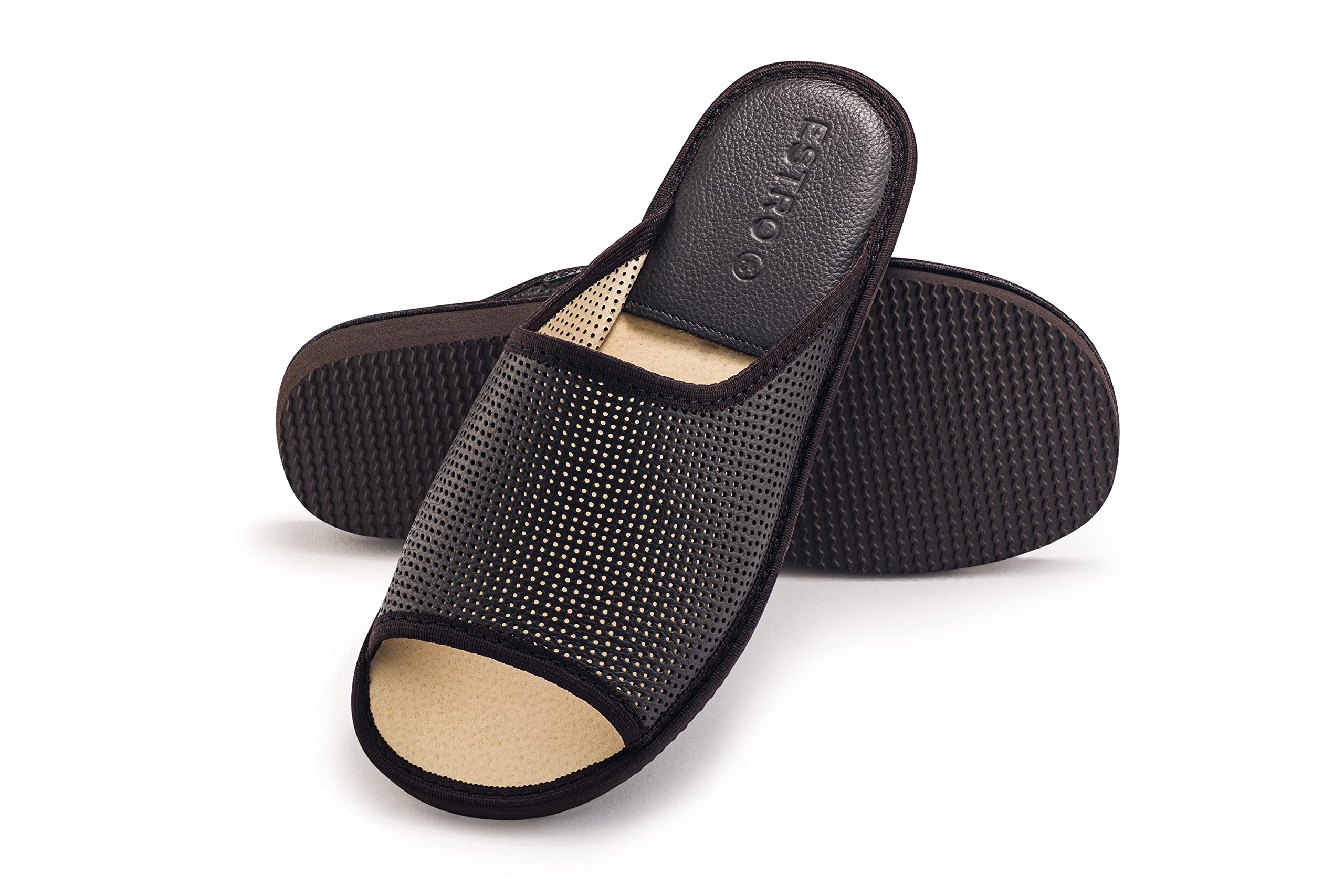 ESTRO Zapatillas Casa Hombre Verano - Zapatillas Casa Cuero Pantuflas Hombre Verano con Suela de Memoria F20