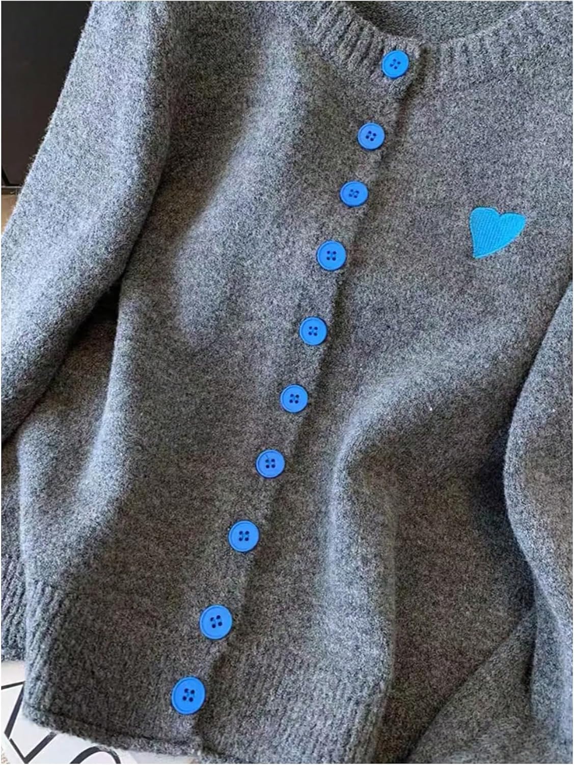 SHENHE Women's Button Down Crewneck Cardigan Color Block Soft Knit Fall Cardigan Sweater - Image 2