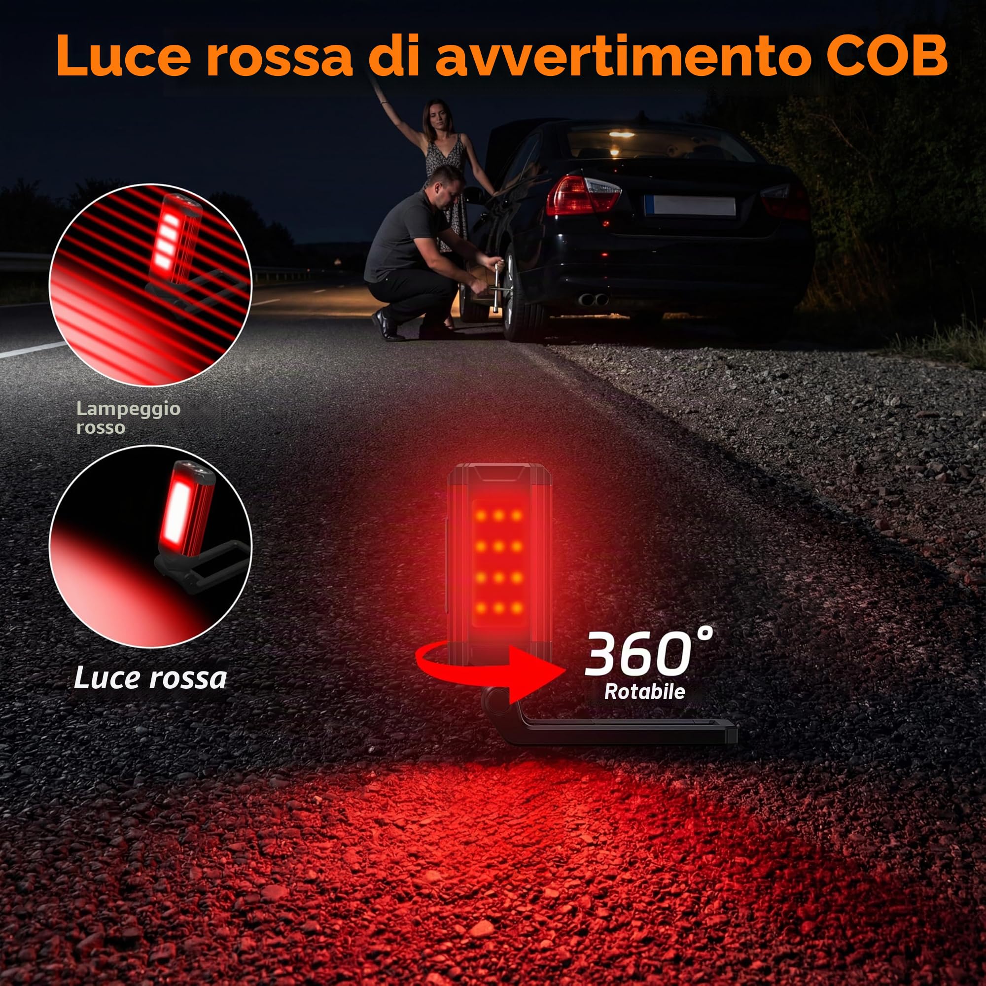 Daphomeu Lampada da Lavoro LED Ultra Luminosa - Lampada da Officina con Batteria Ricaricabile, Base Magnetica e Funzione Girevole - Ideale per Officina, Riparazioni Auto e Campeggio