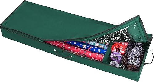 Organizador de almacenamiento de papel de regalo, perfil bajo, para debajo de la cama, sostiene bolsas de regalo de Navidad, cumpleaños y