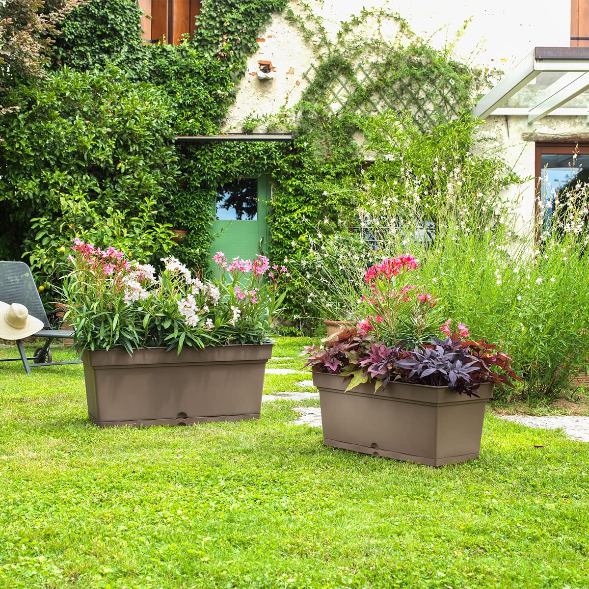 Teraplast Aqua Dimensioni 78,5cm x 38,5cm x 34cm - Fioriera Da Esterno In Plastica Opaca, Colore Grigio Nebbia, 100% Riciclabile Con Riserva D'Acqua. Vaso Rettangolare Da Esterno.