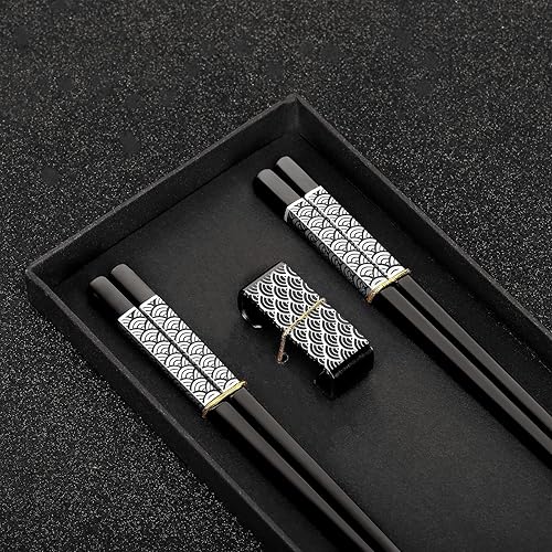 Miniatura 8 de Palillos de metal reutilizables, 2 pares de palillos chapados en titanio, acero inoxidable 188 con soporte, aptos para lavavajillas, ligeros, estilo