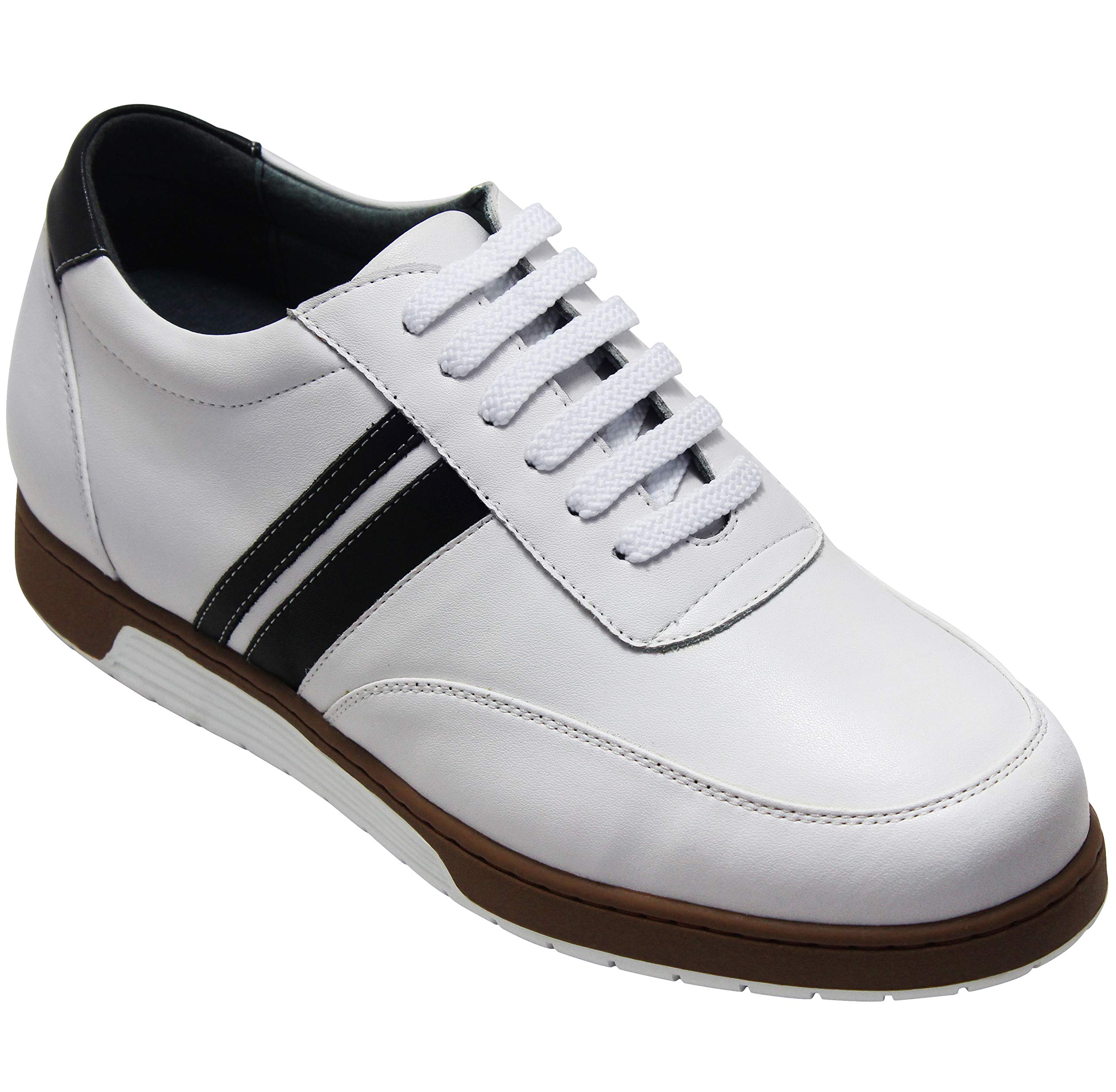 CALTO Scarpe da uomo invisibili in altezza crescente ascensore - Scarpe da ginnastica casual classiche classiche in pelle bianca - Y2821-2.8 pollici più alte