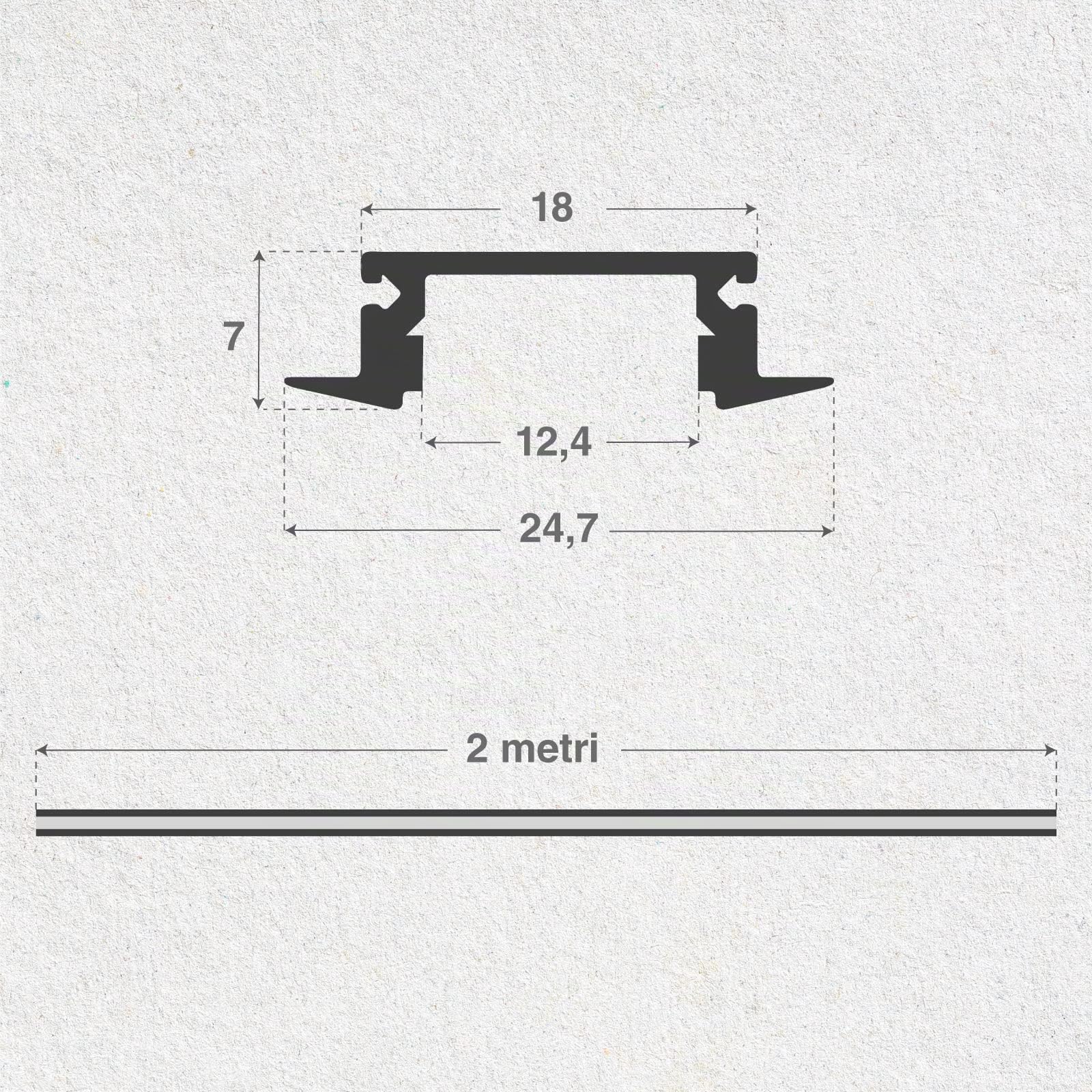 Eurocali 10x Profili da 2 metri (20mt) in Alluminio grigio per Strisce LED Copertura Opaca - larghezza max striscia led 12mm - 24.7 x 7