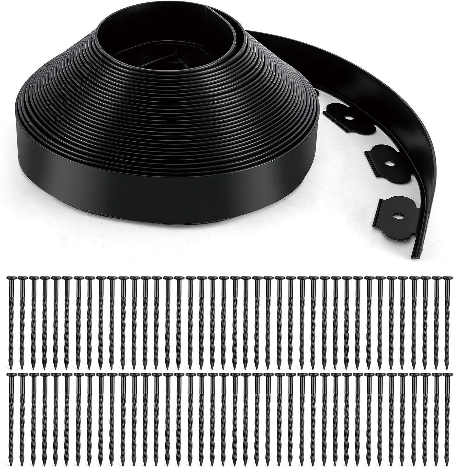 Landscape Edging, 2" x 66' Garden Edging, No Dig Edging for Landscaping with 80 Pcs Anchoring Spikes, Flexible Garden Border Edging for Landscaping, Yard Lawn, Flower Beds(Black)
