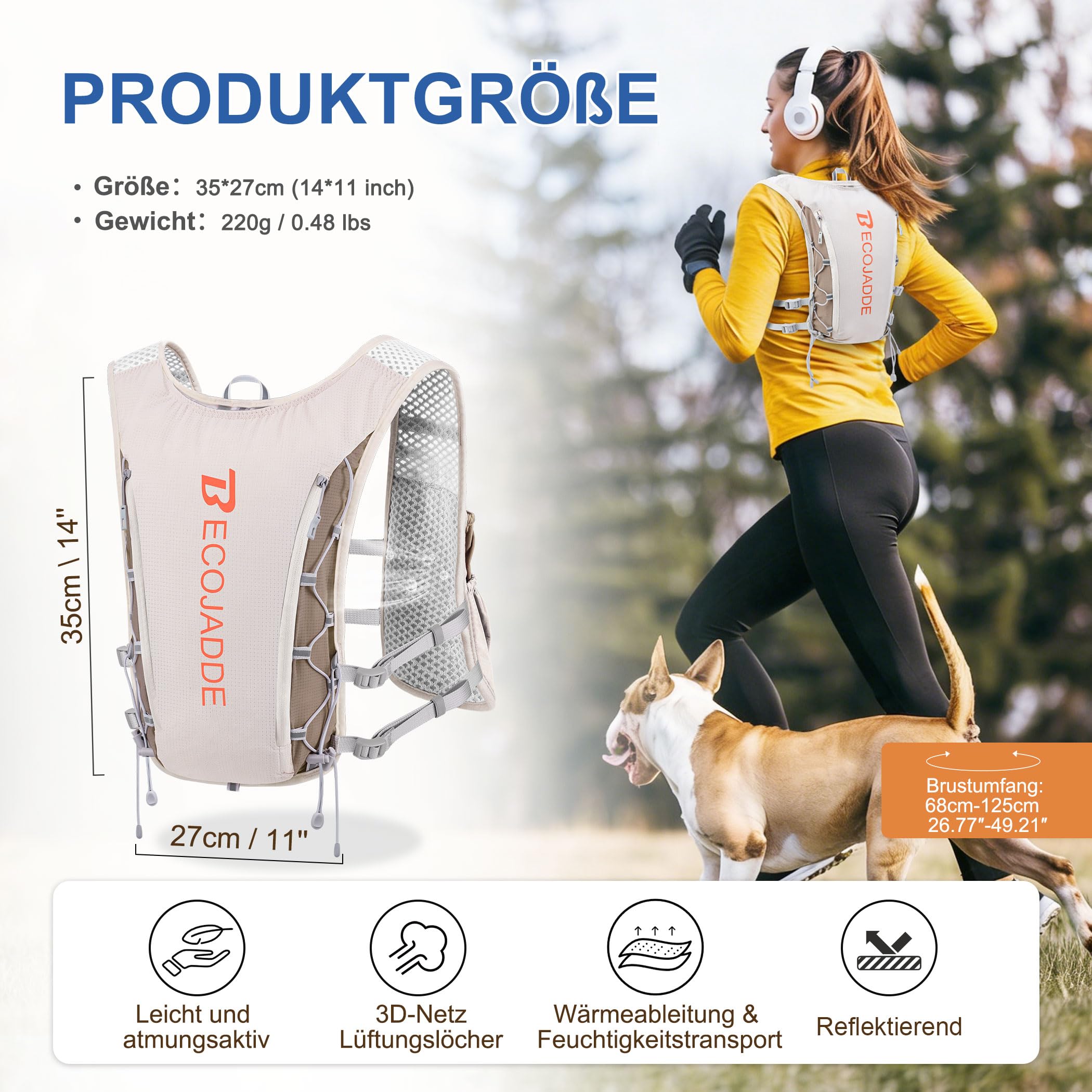 BECOJADDE 5 Liter Laufweste Leicht für Damen und Herren, Ideal für Marathon, Trailrunning, Radfahren, Wandern und Joggen