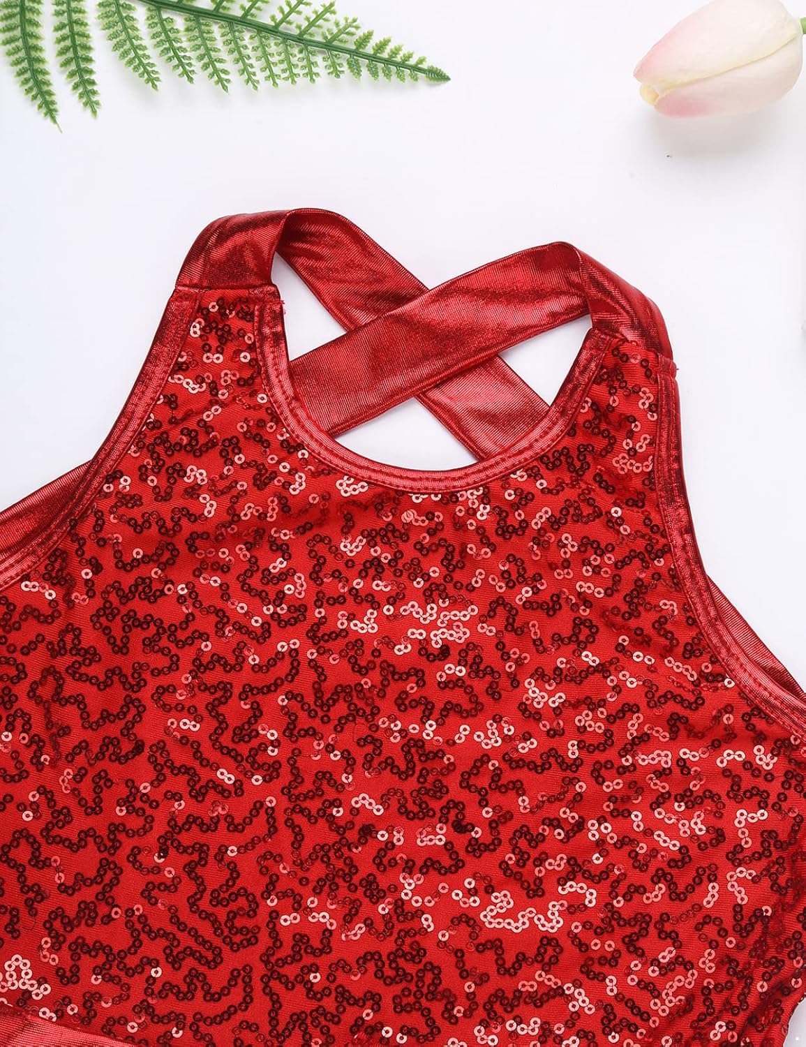 Kids Girls Shiny Sequins Criss Cross Halter Cutout Ballet Jazz Latin Dance Dress Gymnastics Leotards