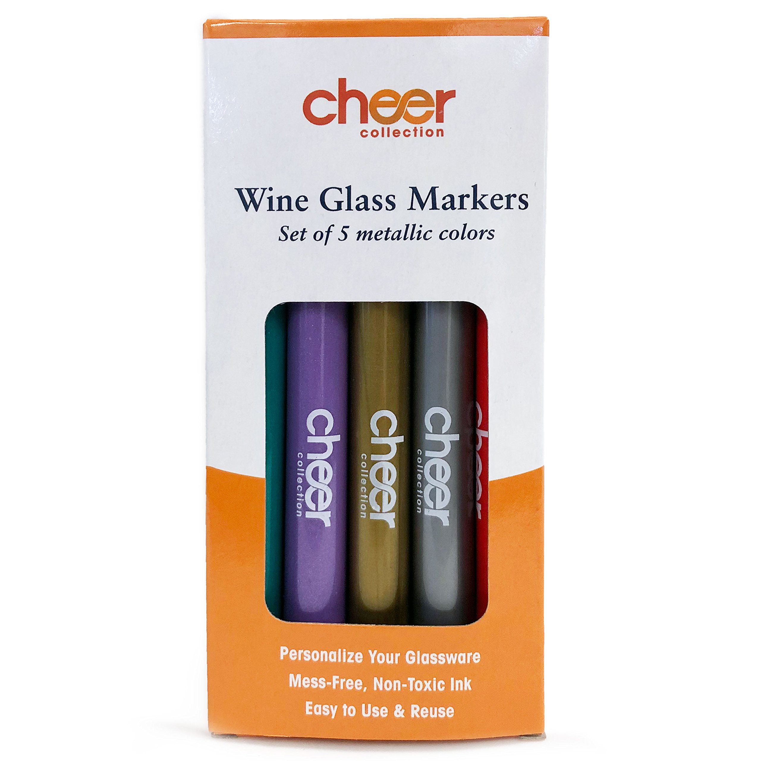 Metallic Colors Wine Glass Markers, Pack of 5