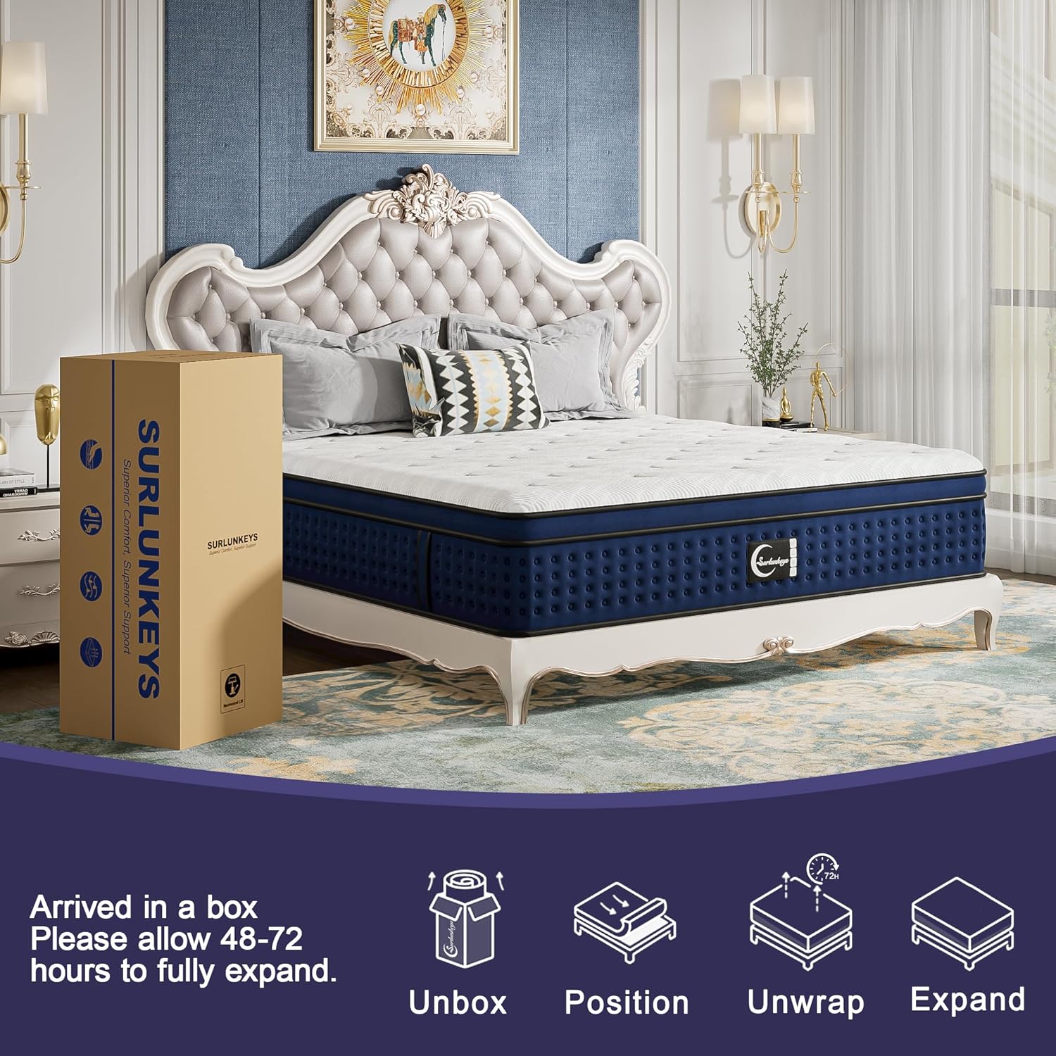 King Size Mattress Medium - 14 Inch Hybrid Mattress with Memory Foam Strong Edge Support 120-night Trial, CertiPUR-US Certified
