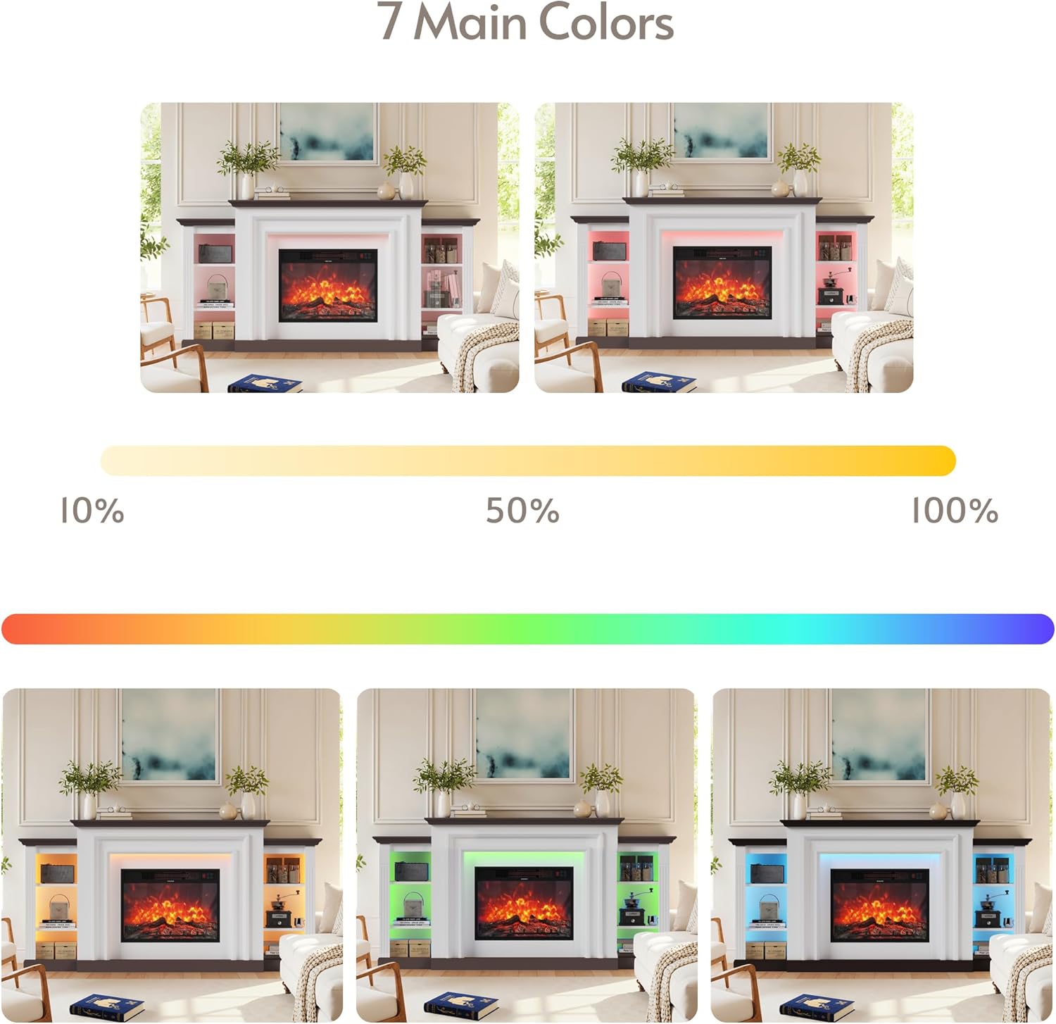 ENSTVER 72''Modern Electric Fireplace Mantel TV Stand,Large Entertainment Center with Open Storage Shelves for 80''TV, LED Ambient Lighting Fireplace TV Stand for Living Room