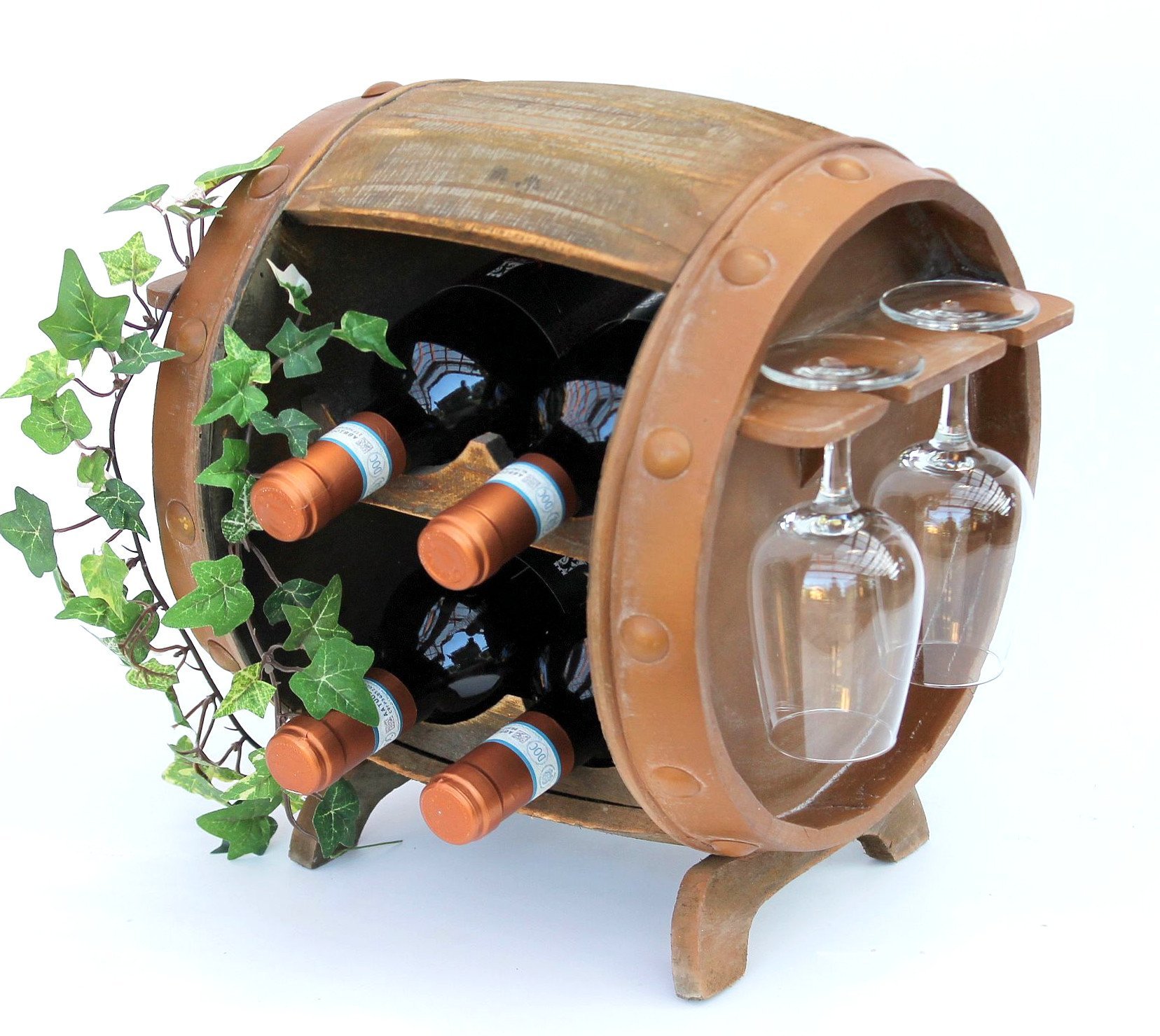DanDiBo Weinregal Holz Weinfass Braun 33 cm 2110 Bar Flaschenregal Flaschenständer Klein Fass Holzfass mit Glashalter