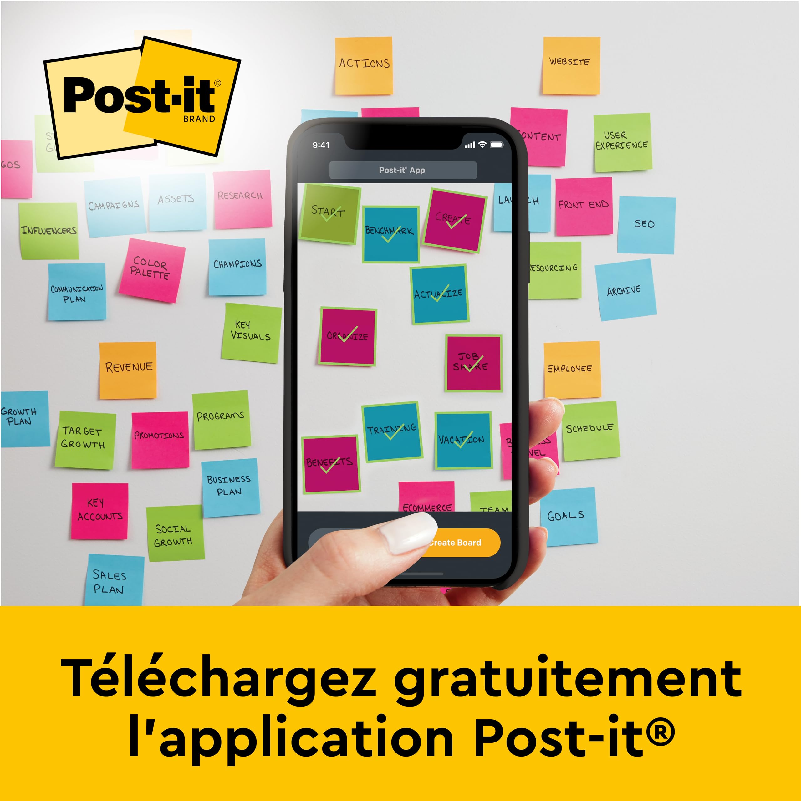 Post-it Meeting Chart, Blanc, 63.5 cm x 76.2 cm, Pack Promotionnel + Post-it Notes Super Sticky, Couleurs Néon Assorties, 2 Blocs + 4 Gratuits/Paquet