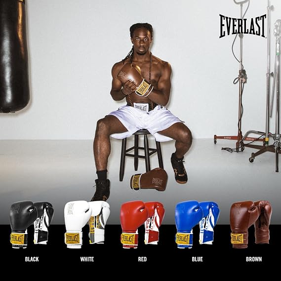 Everlast 1910 Classic Leather Training Punch Bag & Pad Gloves Triple Padding Ergonomic Grip - Original Everlast