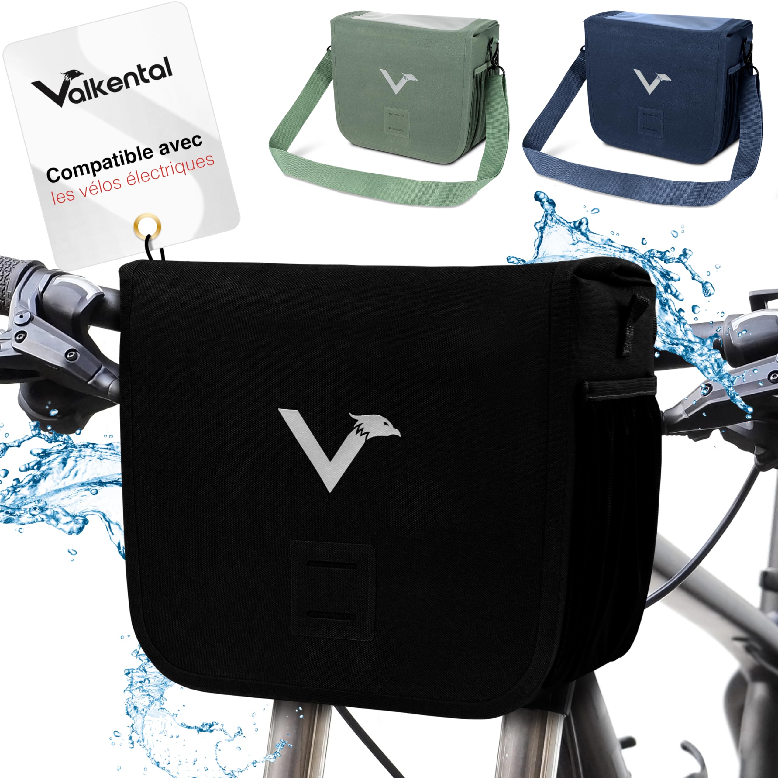 Valkental® x KLICKfix® - Sacoche de Guidon Étanche, 7L, Sac de Vélo Robuste avec Fermeture Magnétique et Compartiment pour Téléphone
