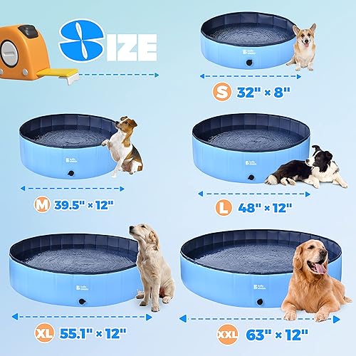 Miniatura 2 de BELLOCHIDDO Piscina plegable de plástico duro para perros y niños, piscina antideslizante para perros con tablas de polipropileno, bañera de baño