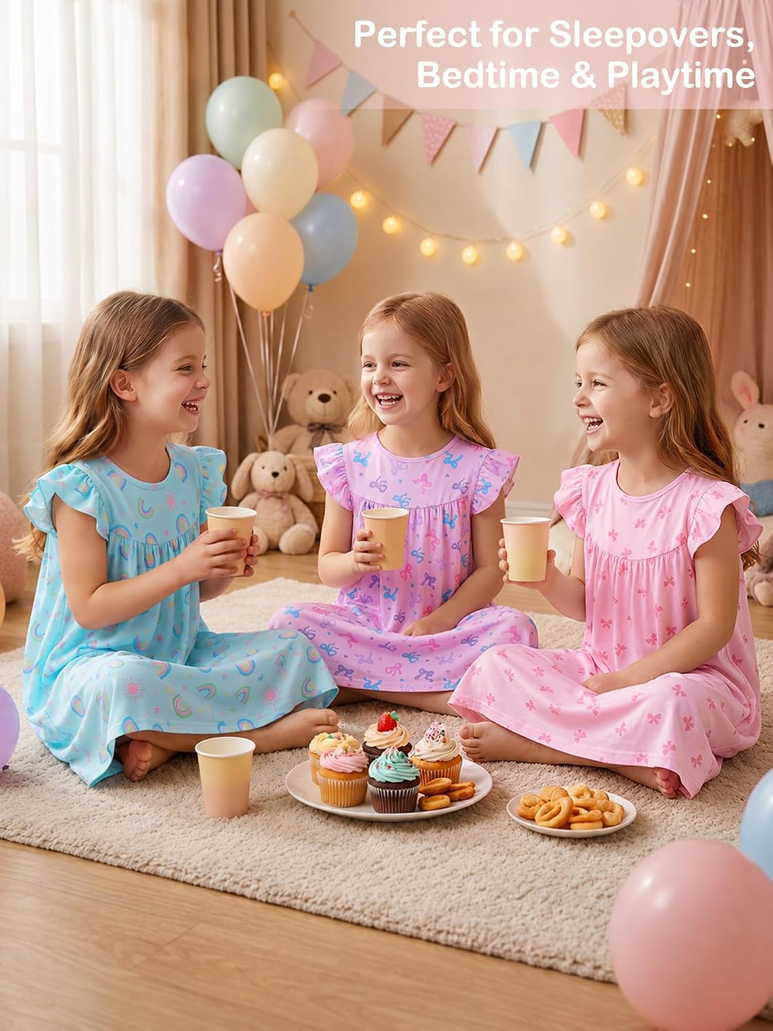 Play Tailor Girl Nightgowns Toddler Princess Sleepwear for Little Kid 2-10Y