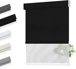 Allesin Zen Cordless Dual Roller Shades with Square Cassette, Double Layer Window Shades, Blackout and Light Filtering, Day and Night Blinds for Home Office Door, Black and White, 34" W X 72" H
