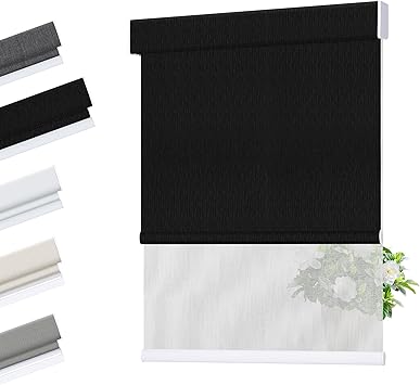 Allesin Zen Cordless Dual Roller Shades with Square Cassette, Double Layer Window Shades, Blackout and Light Filtering, Day and Night Blinds for Home Office Door, Black and White, 34" W X 72" H