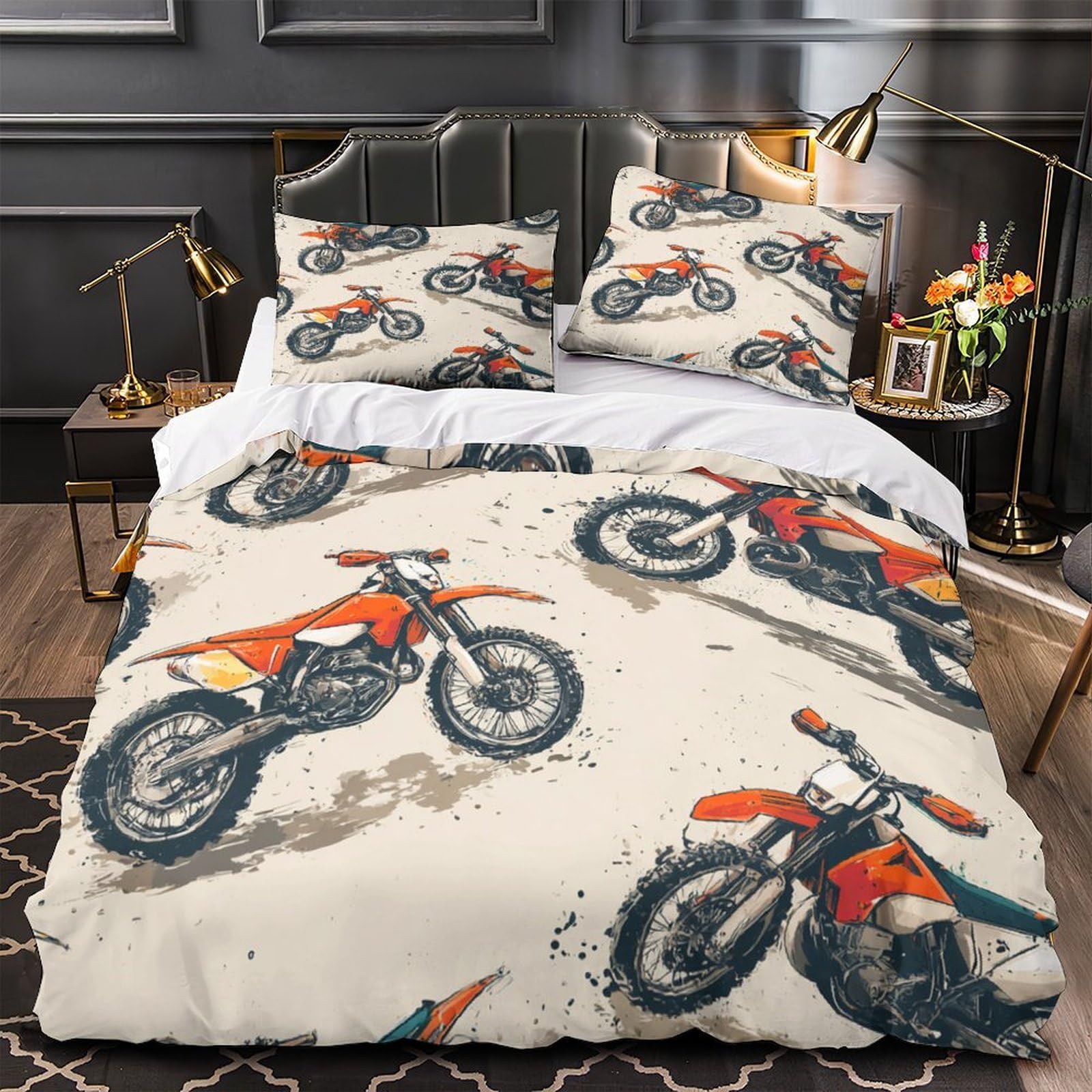 Parure de lit moto 140x200cm avec housse de couette en microfibre imprimée 3D tout-terrain