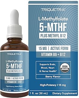 Organic Methyl Folate 15mg | Plus Methyl B12 Cofactor โ Cherry Flavor, Professional Strength, Liquid Sublingual, Active 5-MTHF Form - Supports Mood, Homocysteine Methylation, Cognition (60 Servings)