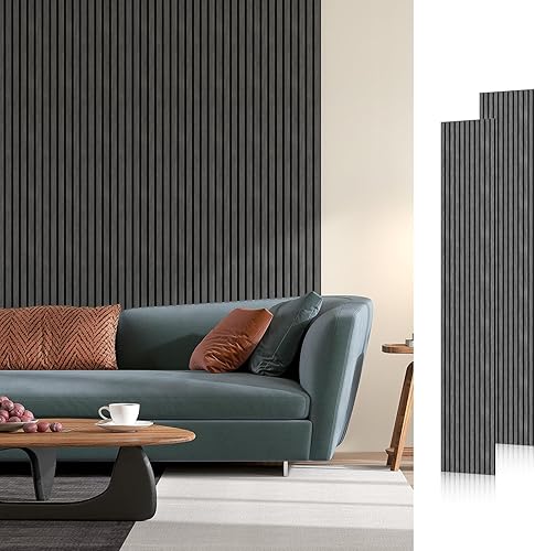 Miniatura 12 de Paneles acústicos de listones de madera, 94.5 x 12.6 pulgadas, cada panel de pared de listones de madera, color nogal, paquete de 4 Nuez,Negro