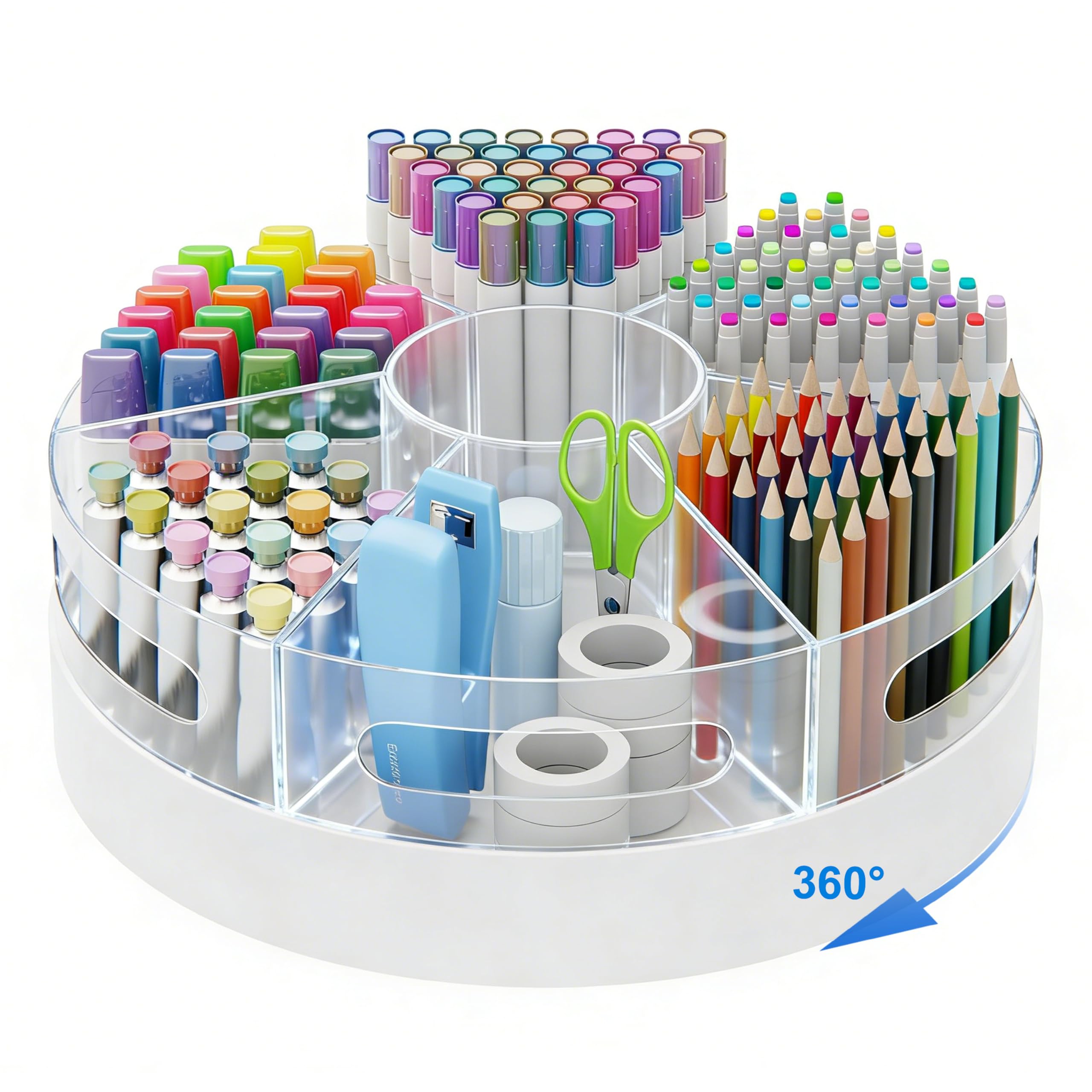 CraftGenes Organizer rotante, portapenne in acrilico trasparente, organizer per pennarelli con base bianca