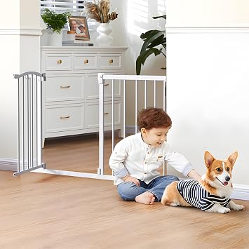 Great Gates Pet Gate - Durable Steel Gate for Stairs - Self-Closing Door & 2-Step Child Proof Lock - Wall-Friendly Dog Gates for Doorways Fits Most - 29.5"- 36.5", 34 Tall
