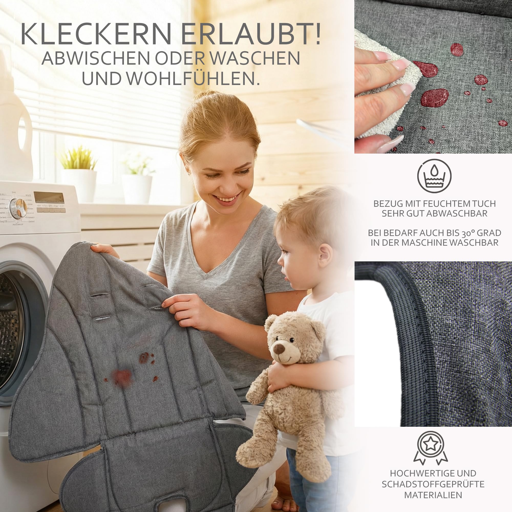 Zamieniona poszewka na poduszkę siedzącą [Poszewka na krzesełko] kompatybilna z Peg Perego Prima Pappa ZERO3 & SIESTA (ciemnoszare marmurkowane)