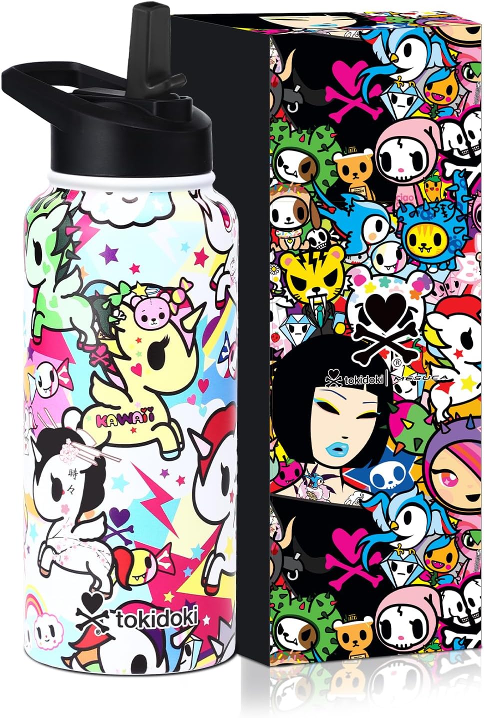 Tokidoki Unicorno Bottle 32oz Insulated Stainless Steel Water Bottle Reusable Vacuum Insulated Water Bottle Tumbler with Leak Proof Flip Bottle for Travel Office Gym (rainbow unicorno)
