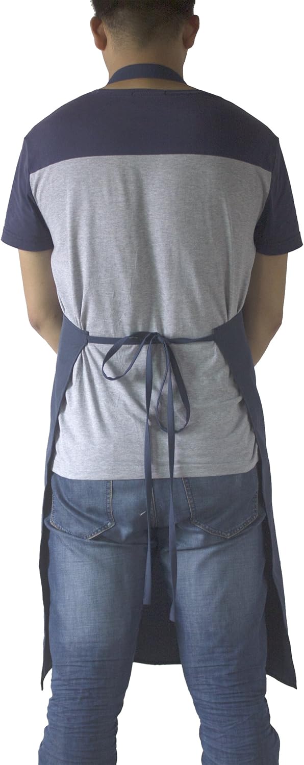 Navy Professional Resist Water Adjustable Extra Long Bib Apron 3 Pockets Home Kitchen Garden Restaurant Cafe Bar Pub Bakery for Cooking Chef Baker Servers Craft Unisex - Image 5