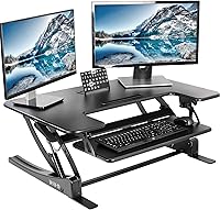 VIVO DESK-V000V 36" Height Adjustable Stand Up Desk Converter - Pneumatic Dual Monitor Riser, Black Workstation