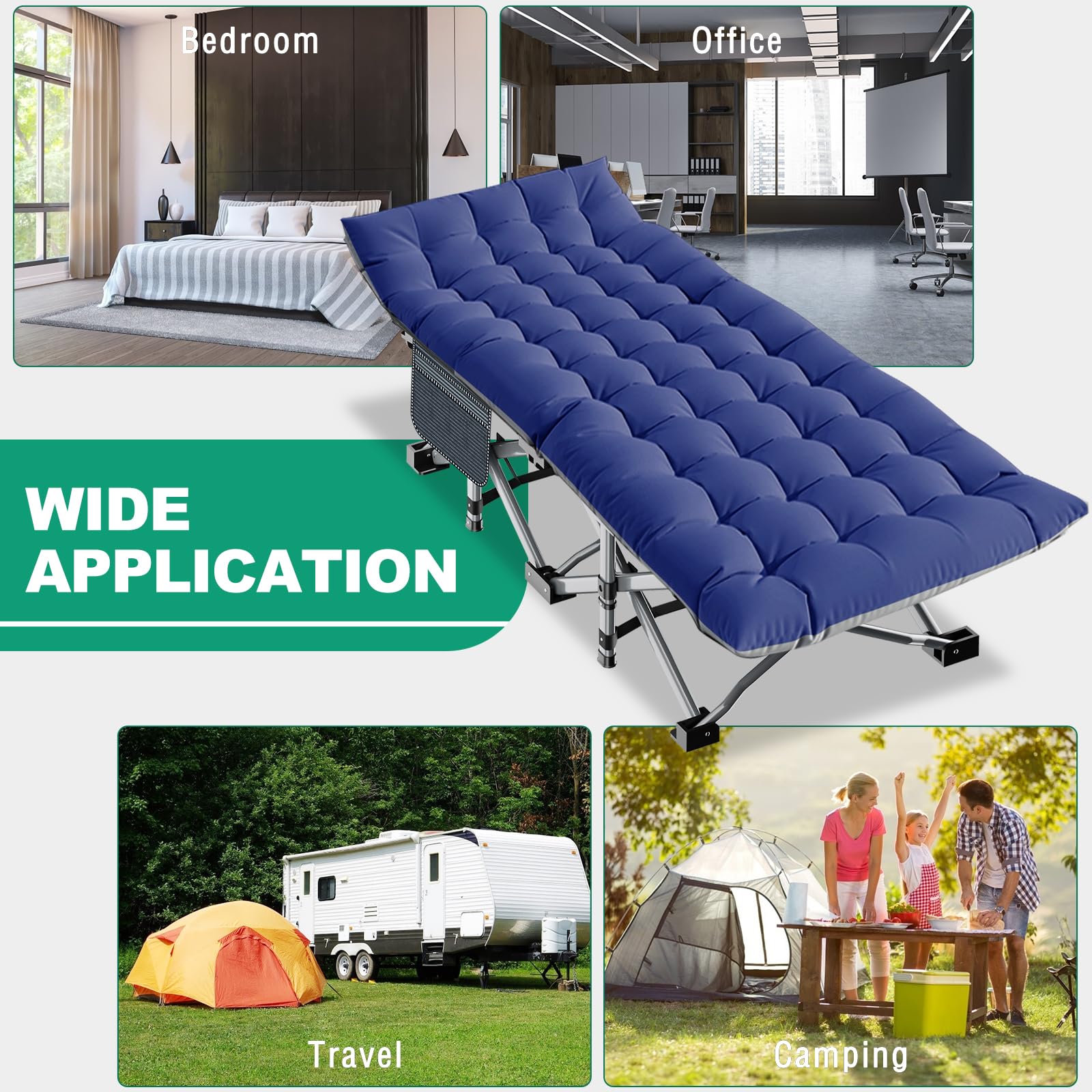 SUNYRISY Camas de camping para adultos, cama plegable resistente para campamento al aire libre con colchón acogedor extraíble, cama de invitados portátil de viaje de gran tamaño de 71 cm, soporta 200