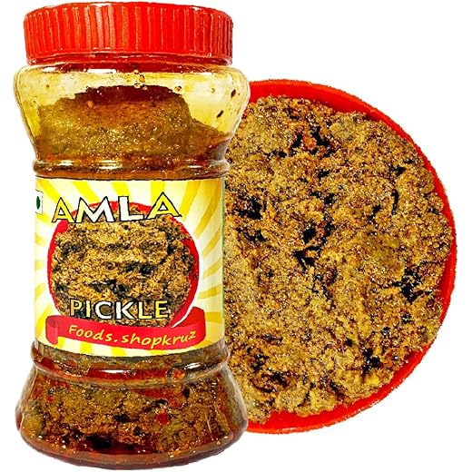 Foods.shopkruz Seedless Amla Pickle - Awla ka Achar | Less Oil Mustard Base Homemade Gooseberry Pickles with masala | No Added Preservatives, No Artificial Flavours | Traditional Recipe, 400g