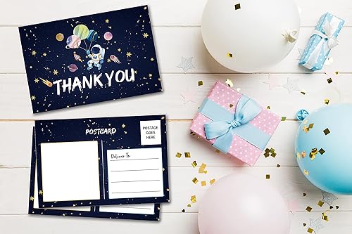 Miniatura 3 de Tarjetas postales de agradecimiento de cumpleaños, tema del espacio exterior, tarjetas de agradecimiento de astronauta para niños y niñas, fiesta de