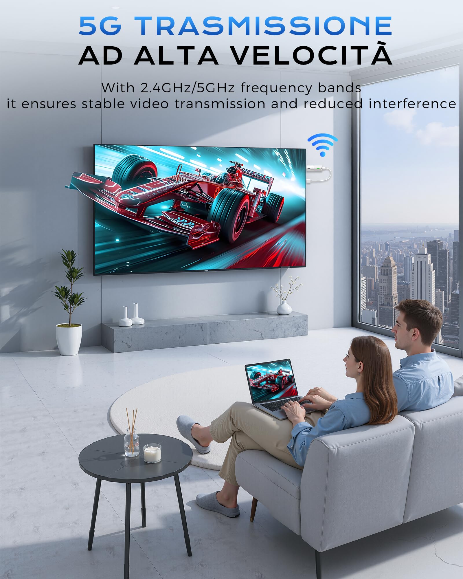 Dongle HDMI Wireless Mirroring-Adattatore Wireless Display Dongle HDMI 1080P@60Hz, 5GHz AirPlay/Miracast per TV/Proiettore (compatibile con Smartphone, Tablet, PC/Mac)